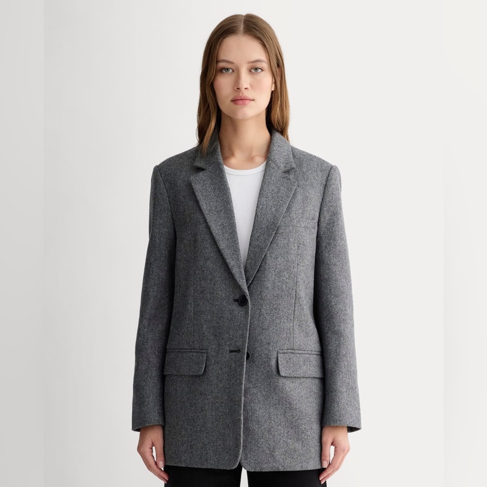 Everlane Oversized Wool Blazer Grey Herringbone NWT Size 10